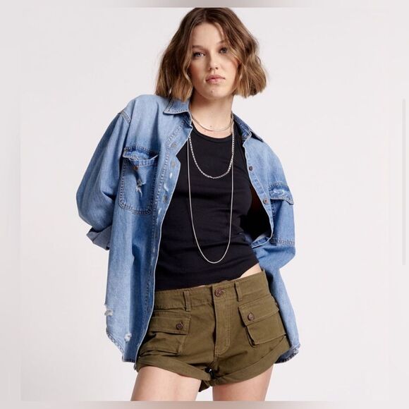 Free People One Teaspoon Dark Khaki Cadet Bandit Low-waist Short NWT Size 30 - Picture 2 of 14